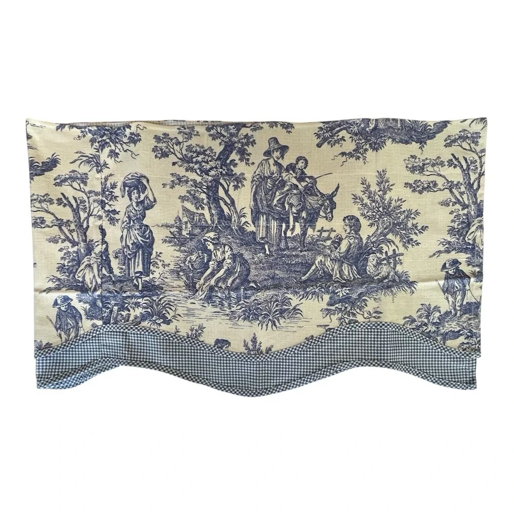 Waverly Charmed Life Fairfield Valance Blue Ivory Toile Gingham‎ 76x17 USA